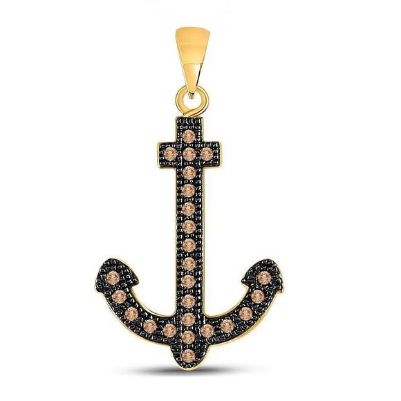 0.20 cttw Brown Diamond Anchor Nautical Pendant Charm 10k Yellow Gold - Picture 1 of 2